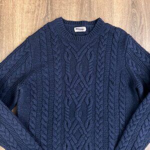 Wallace and Barnes Shetland Wool Fishermans Cable Knit Sweater Navy Blue Sz M